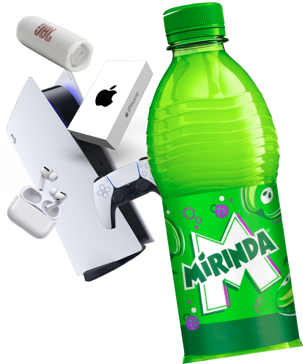 Бутылка Mirinda Green Apple и призы: PlayStation 5, iPhone, AirPods и JBL
